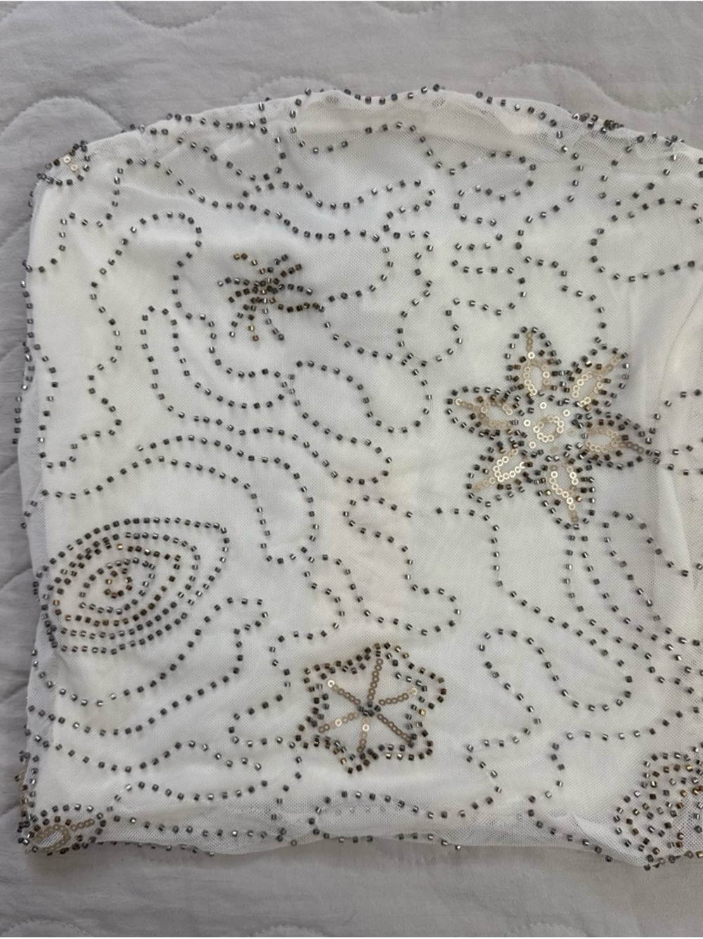 White Beaded Sequin Strapless Top